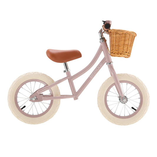 Gaiši rozā bērnu skrejritenis ar grozu, Balance Bike First Go, Dustypink, Banwood