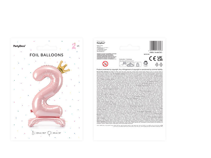 Liels balons cipars 2, rozā, brīvi stāvošs - nav nepieciešams hēlijs