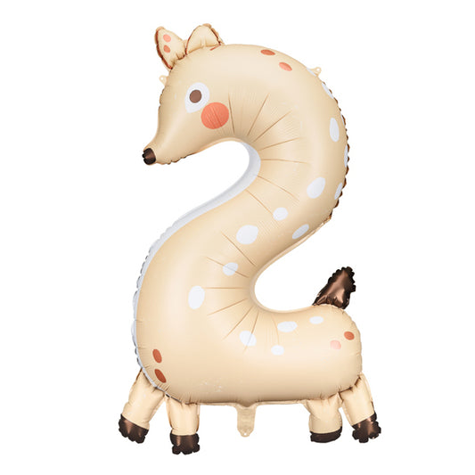 Liels balons cipars 2, dzīvnieks - stirna, pildāms ar hēliju