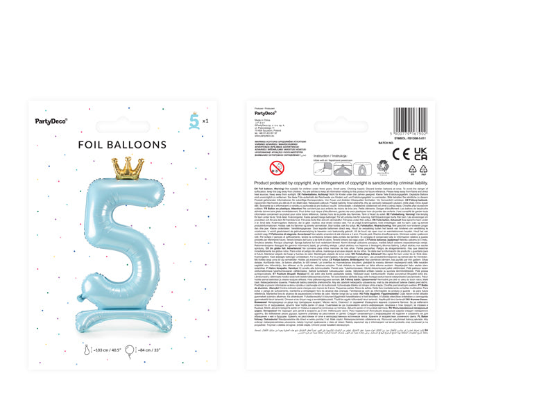 Liels balons cipars 5, zils, brīvi stāvošs - nav nepieciešams hēlijs