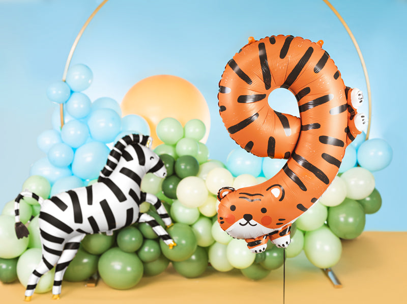 Liels balons cipars 9, dzīvnieks - tīģeris, pildāms ar hēliju
