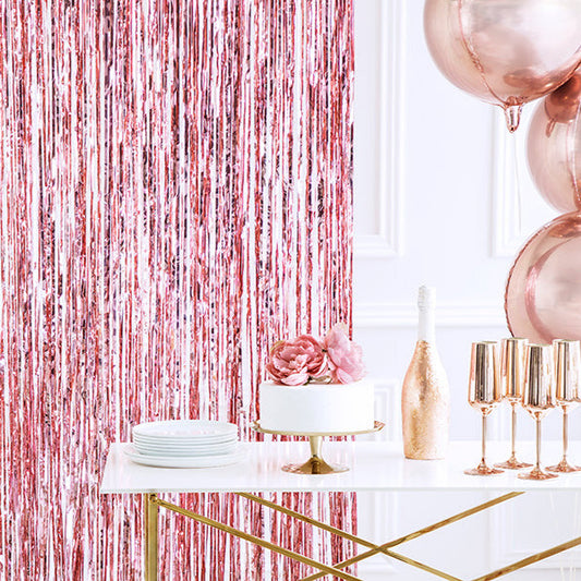 Folija aizkari fotosienai "Lietutiņš", Party Curtain, rozā zelta, 90x250cm, CRT-019R