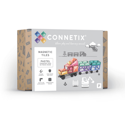 Magnētiskie klucīši flīzes, konstruktors - Pastel Transport Pack, 50 gab, Connetix Magnetic Tiles