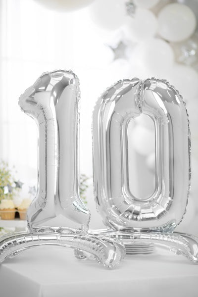 Liels balons cipars 0, sudraba, brīvi stāvošs - nav nepieciešams hēlijs