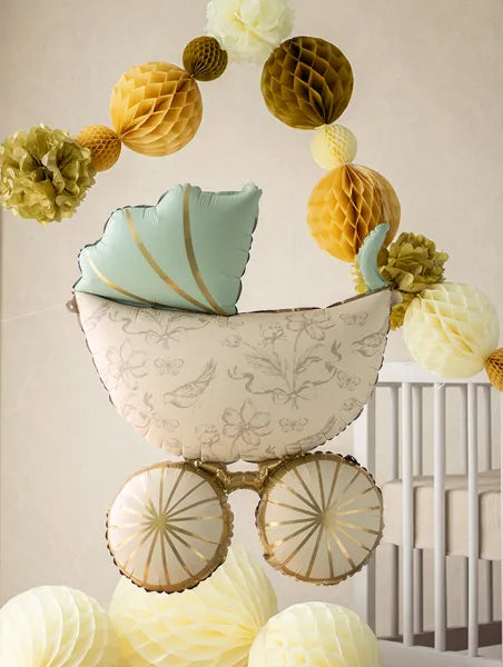 Liels folija balons Baby Carriage - pildāms ar gaisu vai hēliju, 67x96 cm