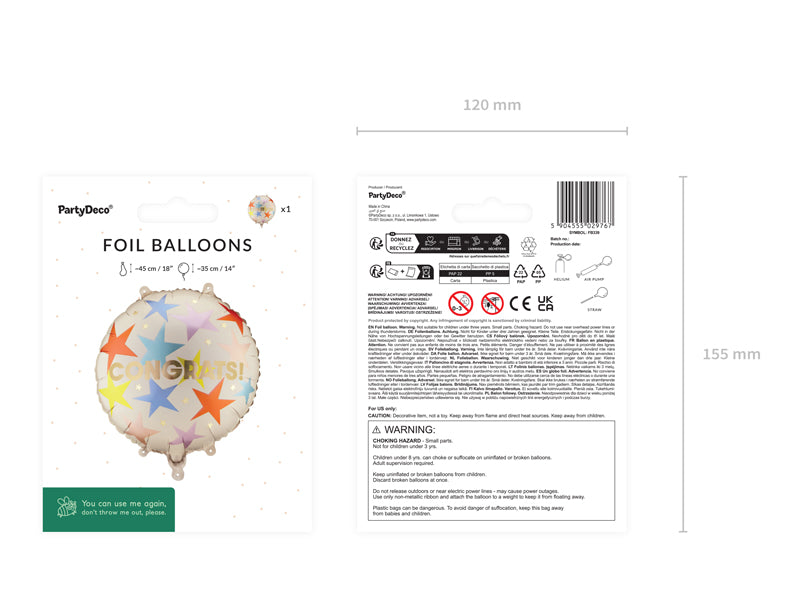 Apaļš folija balons Congrats - pildīts ar hēliju, 60x55cm