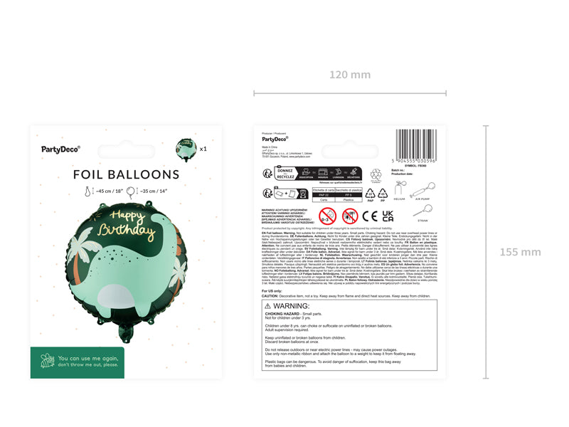 Apaļš folija balons Dinozaurs - pildāms ar gaisu vai hēliju, 35cm, FB360