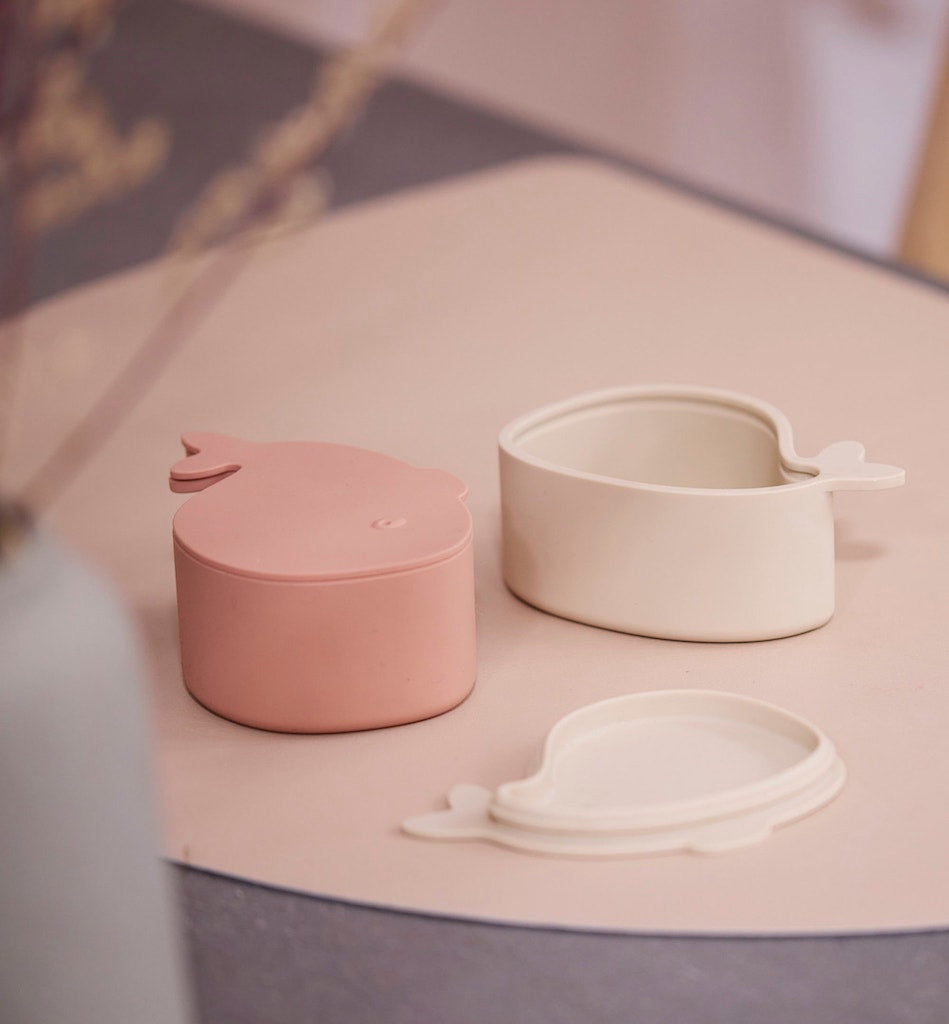 Silikona uzkodu trauciņi, rozā, Set of 2 Silicone Snack boxes, Filibabba