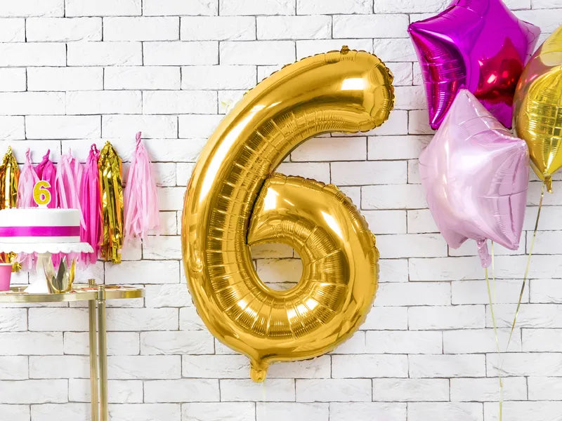 Liels balons cipars 6, zelta, pildāms ar hēliju vai gaisu, 86cm