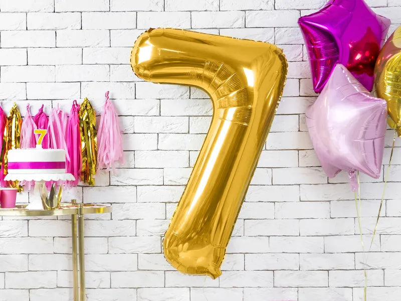 Liels balons cipars 7, zelta, pildāms ar hēliju vai gaisu, 86cm