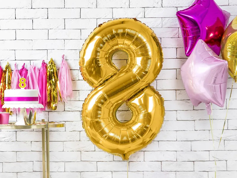 Liels balons cipars 8, zelta, pildāms ar hēliju vai gaisu, 86cm