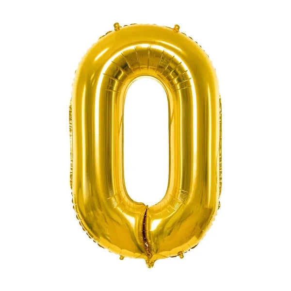 Liels balons cipars 0, zelta, pildāms ar hēliju vai gaisu, 86cm