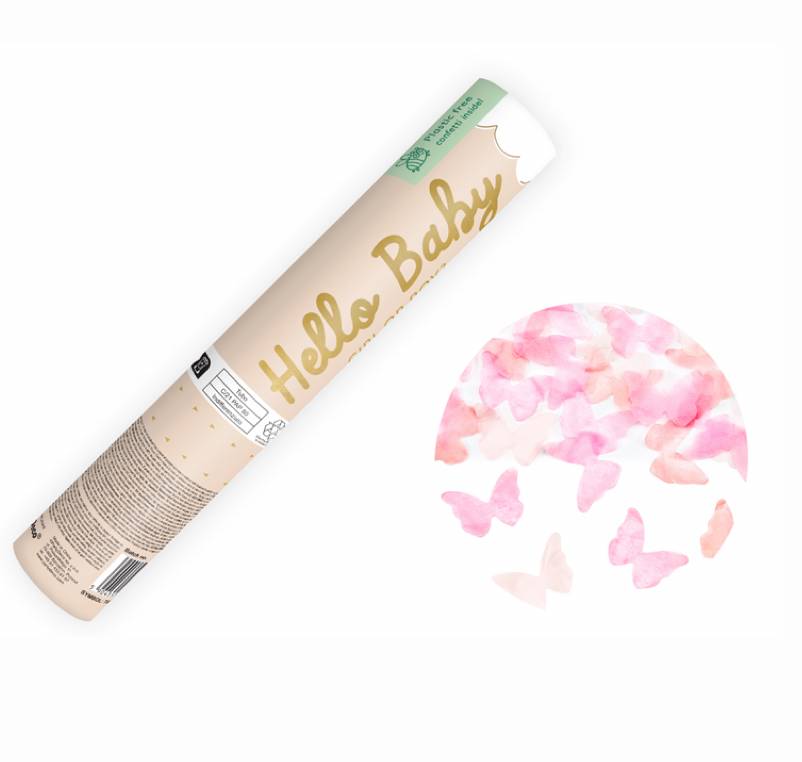 "Gender Reveal" konfeti ar rozā taurenīšiem, Party Deco,TUKRM20-081J