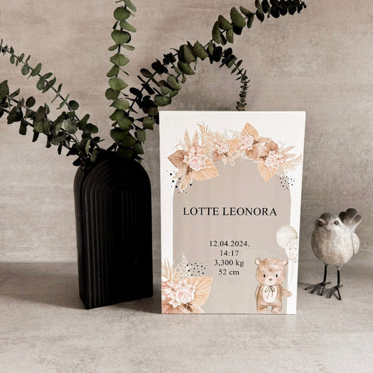 Lāčuks - dzimšanas dekors ar bērna vārdiņu un dzimšanas datiem, koka, Veco Dēļu dekors