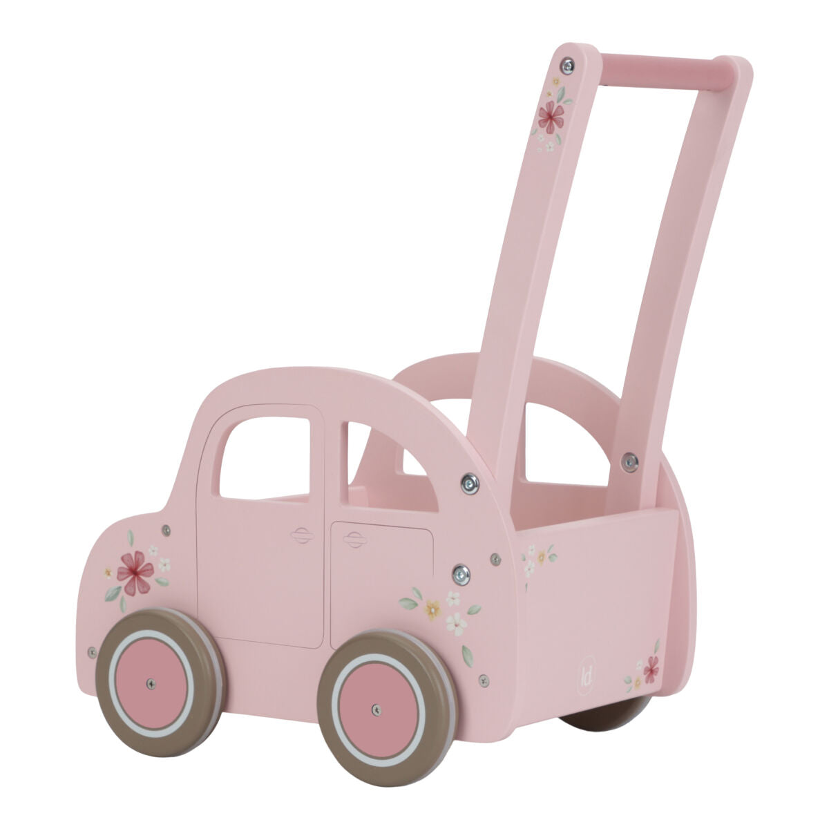 Koka staigulis / rozā auto rotaļlietu kaste, Baby Walker Pink Car, Little Dutch, LD7128