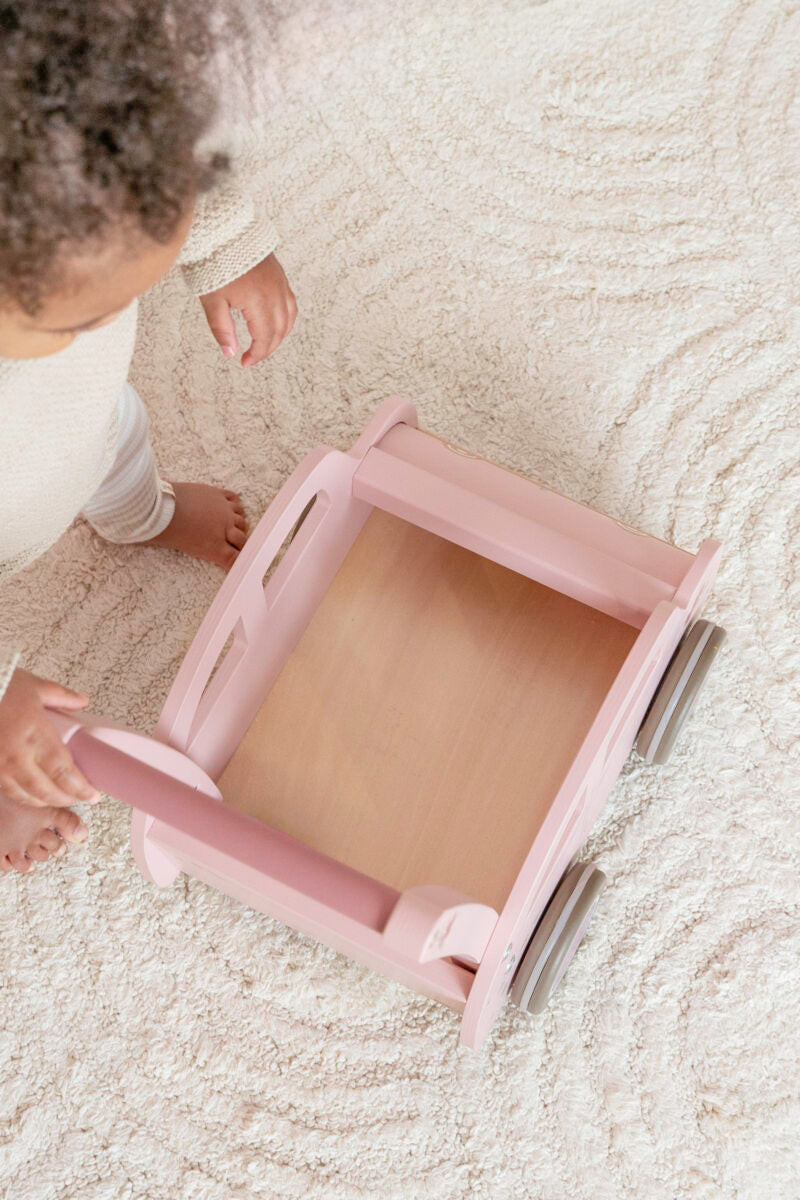 Koka staigulis / rozā auto rotaļlietu kaste, Baby Walker Pink Car, Little Dutch, LD7128