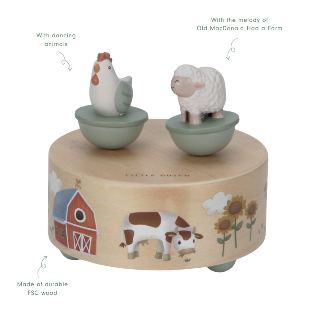 Uzgriežamā mūzikas kastīte Little Farm Music Box, Little Dutch, LD7165