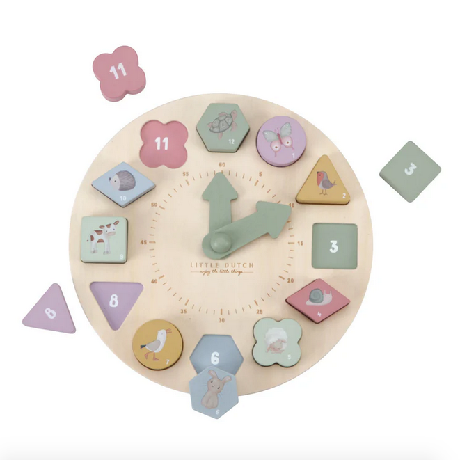 Koka pulkstenis formiņu šķirotājs, Puzzle Clock, Little Dutch