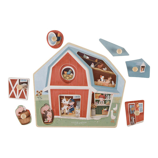 Koka figūru puzle fermas tēmā, Little Farm, Little Dutch LD7158