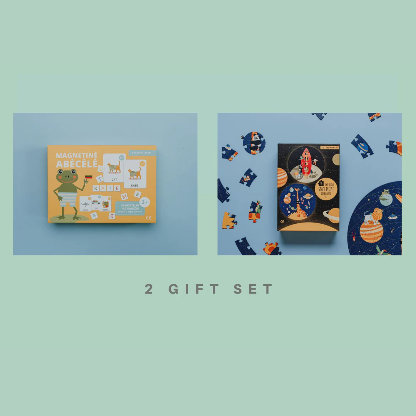 2 dāvanu komplekts magnētiskais (LIETUVIEŠU) Alfabēts + puzle Kosmoss, Gift Set, Tu Tu Family (Copy)