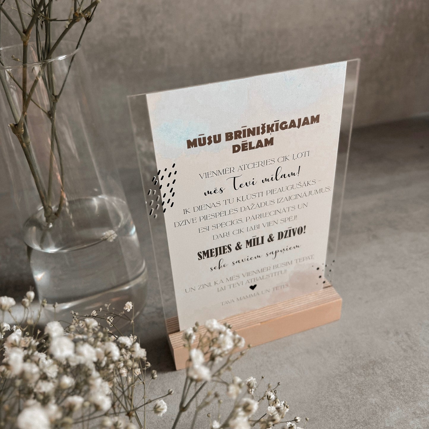 Mūsu dēlam - stikla dekors ar personalizētu tekstu, Veco dēļu dekors