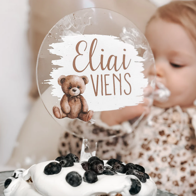 Lācītis - personalizēts bērna dzimšanas dienas kūkas dekors - toperis
