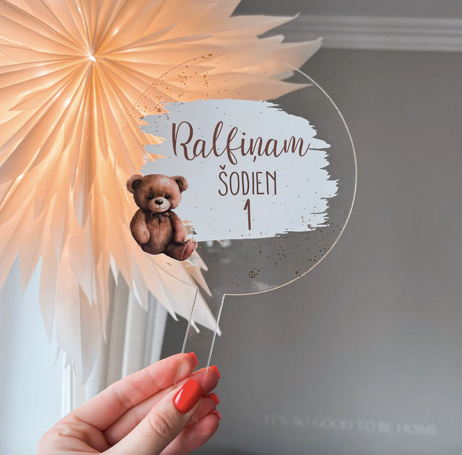 Lācītis - personalizēts bērna dzimšanas dienas kūkas dekors - toperis
