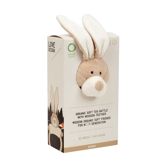 Grabulis ar graužammriņķi Zaķis, Rattle Toy Bunny with Teether, Wooly Organic, WO204