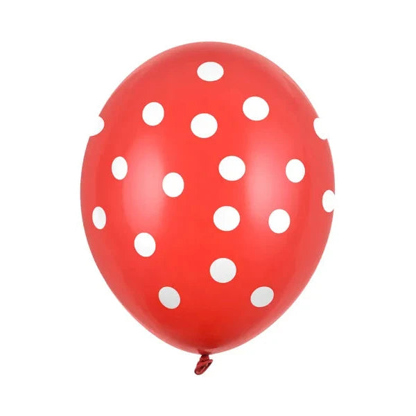 Balons Dots - Pastel Poppy Red, sarkans ar baltiem punktiņiem, 30cm