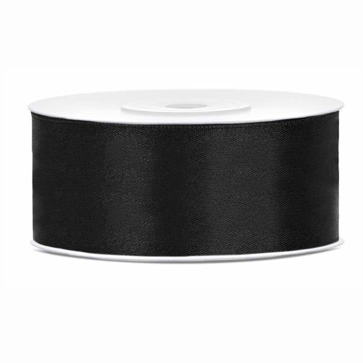 Melna satīna lente - Satin Ribbon, 
TS25-0180, black, 25mm/25m