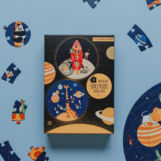 Divpusēja puzle Kosmoss, Space Puzzle, Tu Tu Family, puzles berniem
