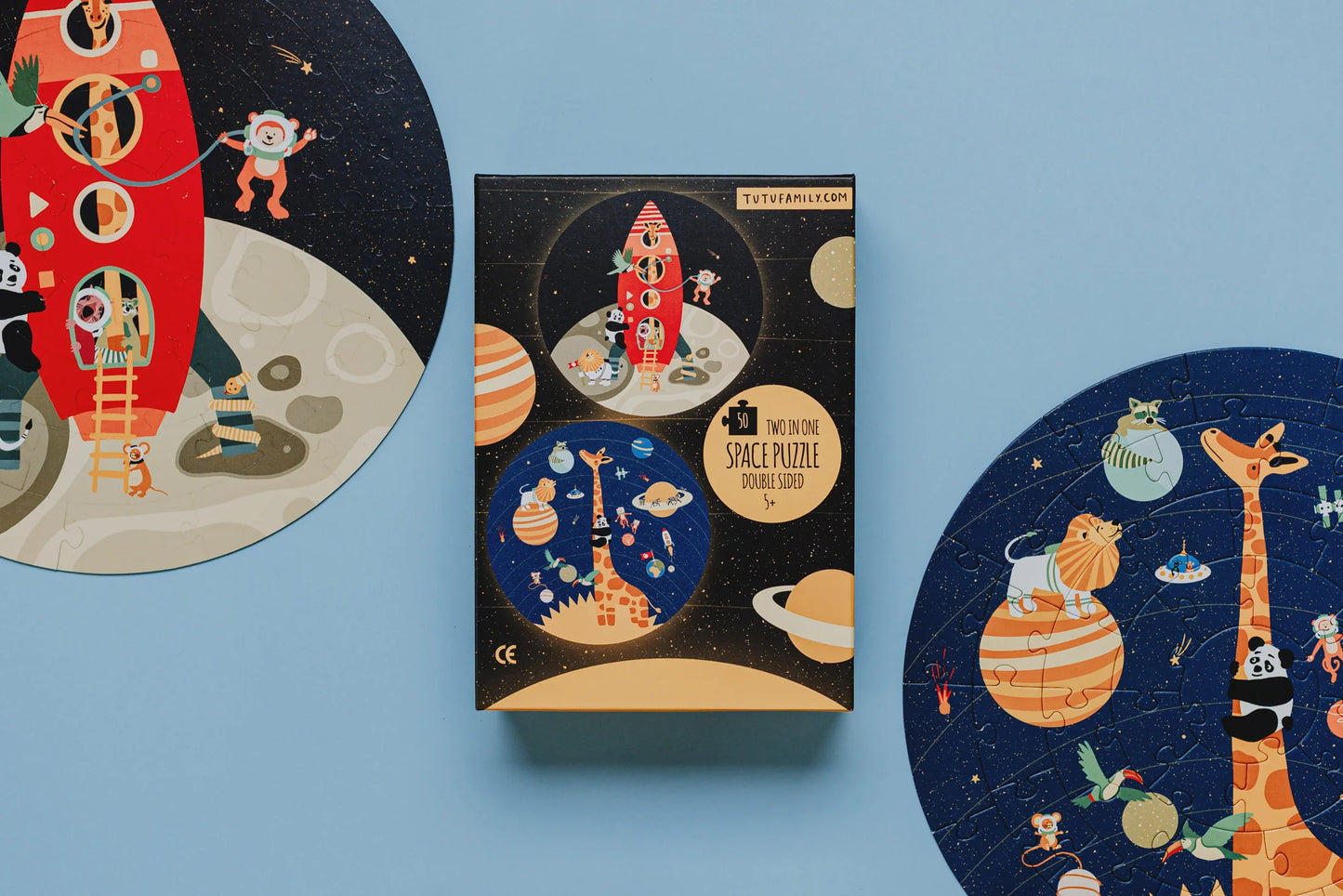 Divpusēja puzle Kosmoss, Space Puzzle, Tu Tu Family, puzles berniem