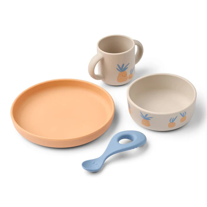 Silikona trauku komplekts bērniem Pineapple / Sandy, Vivi Printed Tableware Set, Liewood