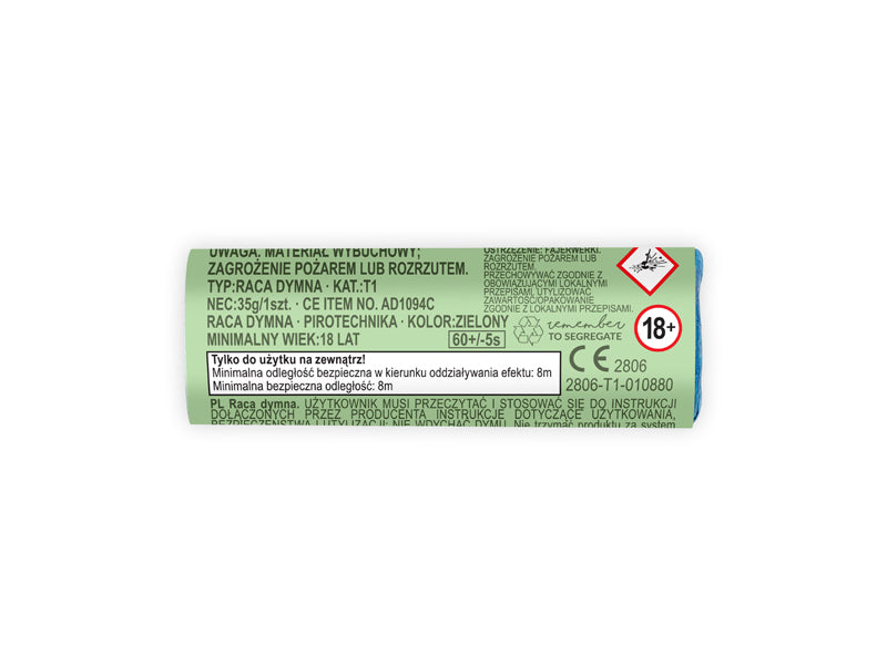 Dūmu svece, zaļš, Color Smoke Bomb 11.5cm, Party Deco, RAC2-012