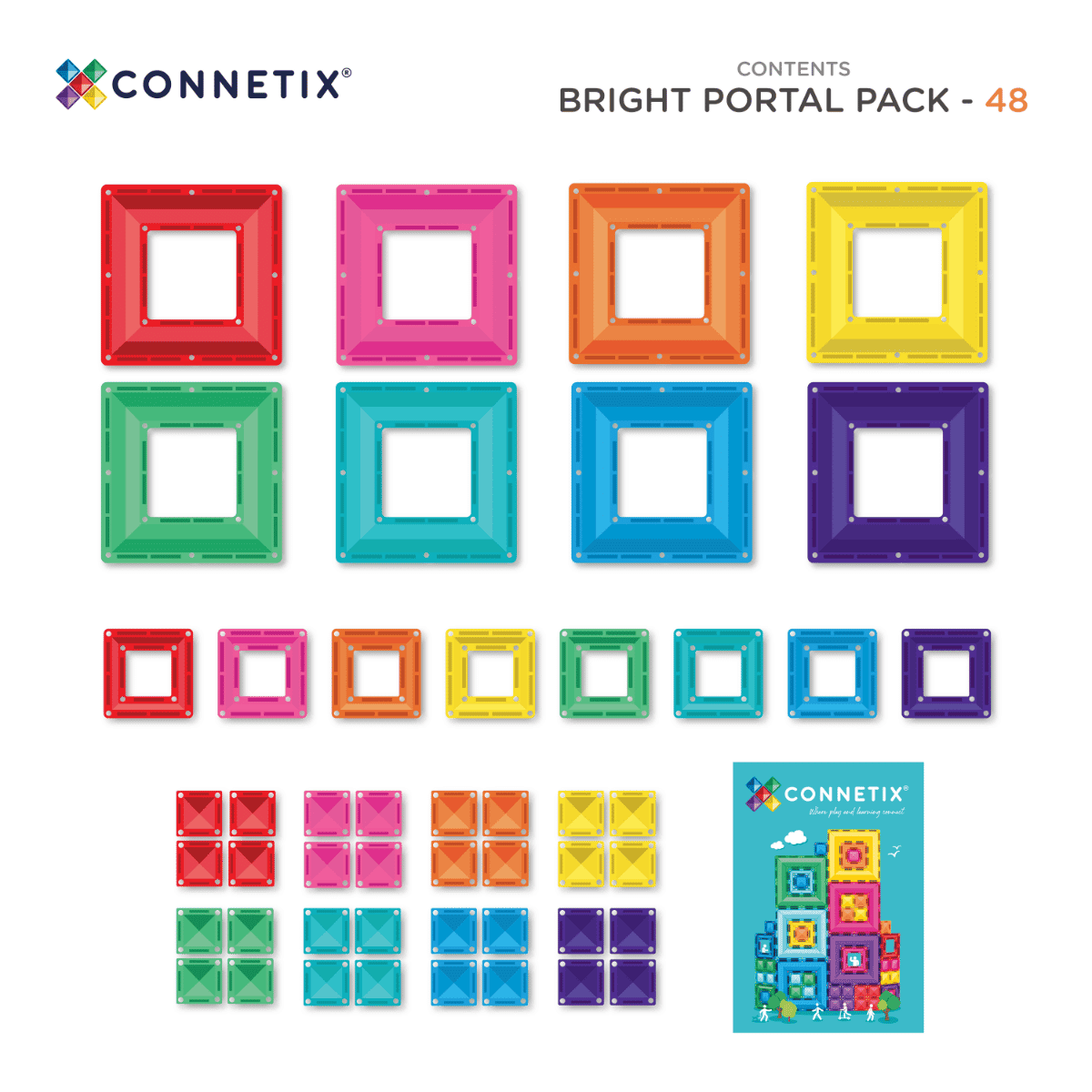 Magnētiskais konstruktors - Bright Portal Pack, 48 gab, Connetix, CT-B-00048-PP