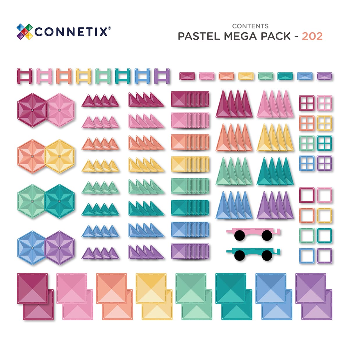 Magnētiskais konstruktors - Pastel Mega Pack, 202 gab, Connetix