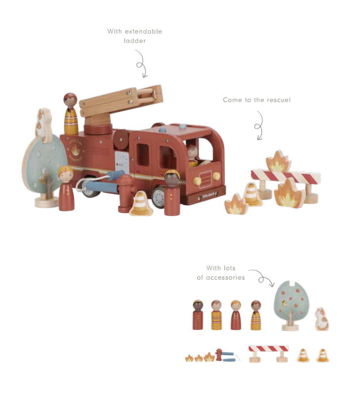 Koka Ugunsdzēsēja auto komplekts, Fire Truck Set, Little Dutch