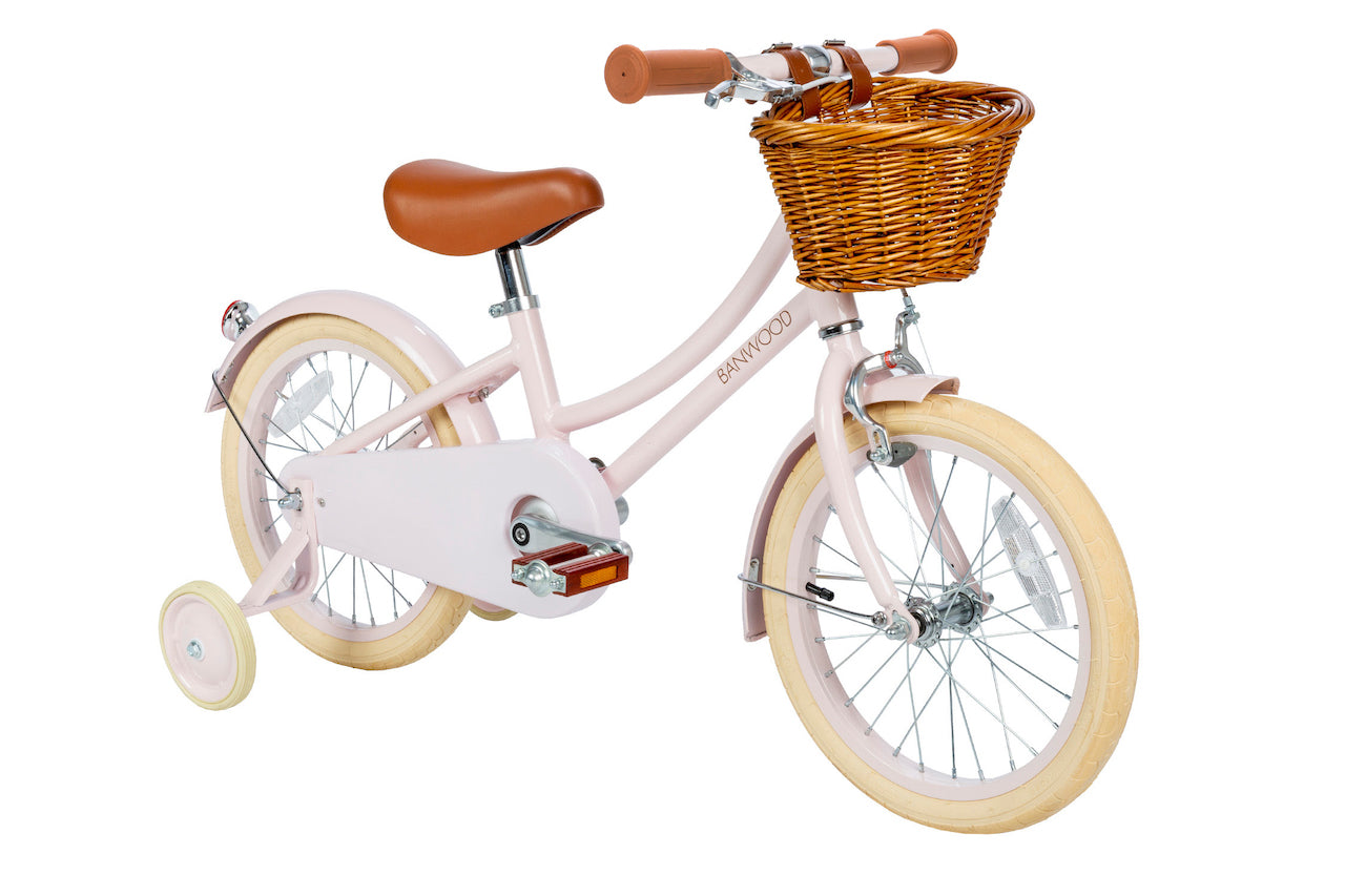 Bērnu divritenis ar pītu grozu, rozā, Classic Bike Vintage Pink, Banwood