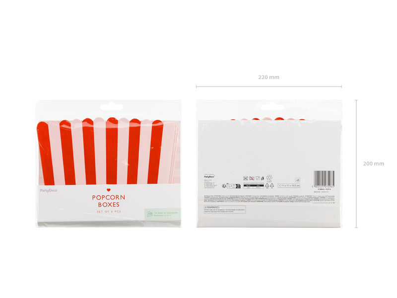 Popkorna kastīte, Popcorn Box, rozā, 15.5cm, 6 gab., POP16