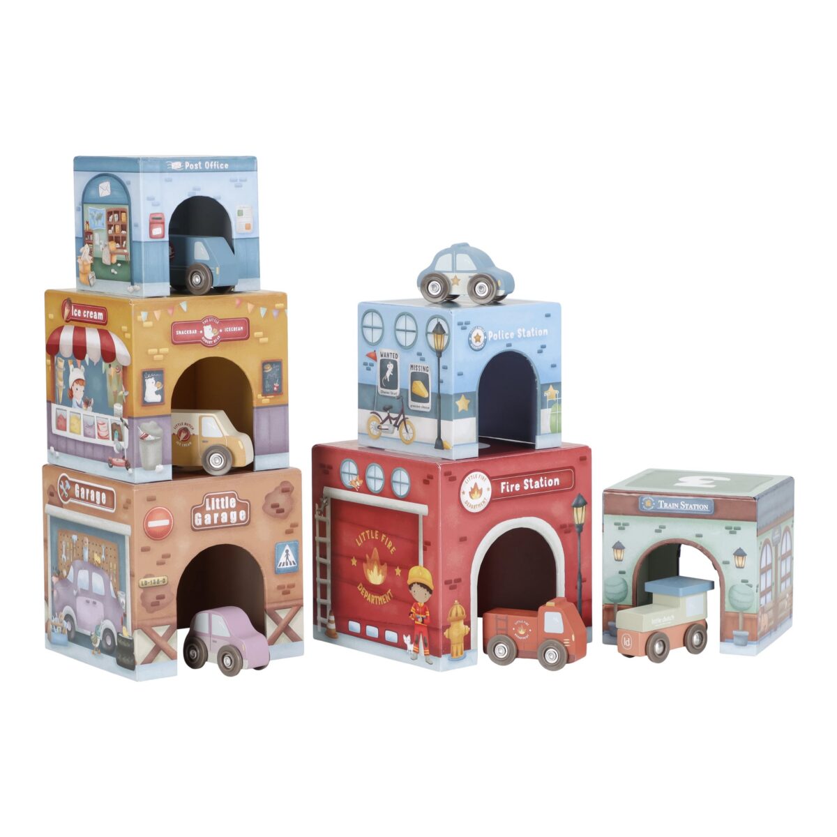 Kartona kluči ar mašīnām, Stacking Blocks with Cars, Little Dutch