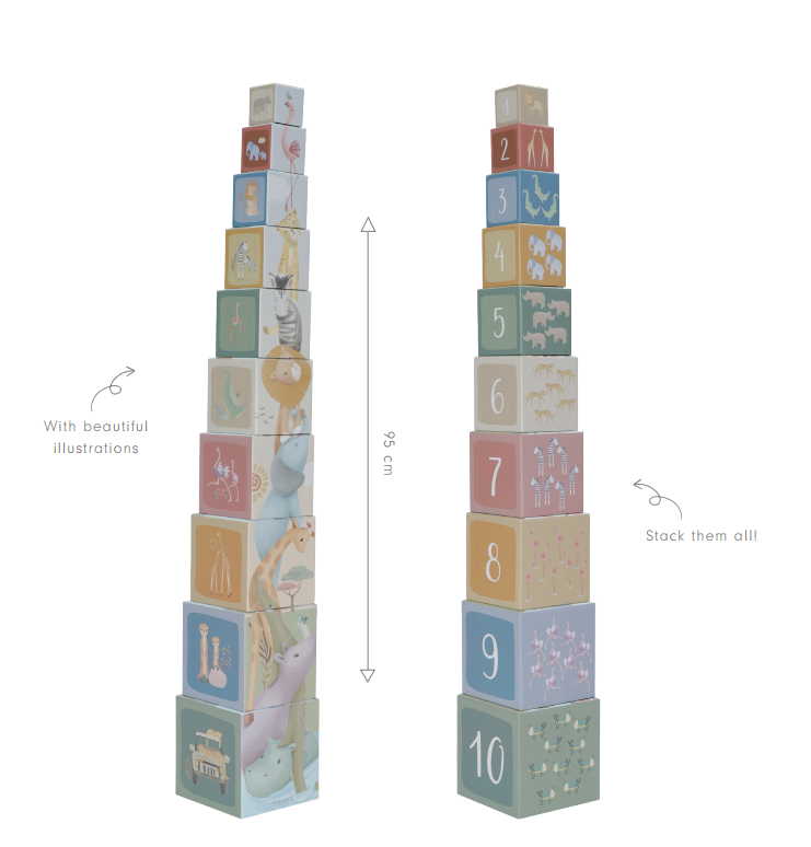 Kraujamie kartona kluči, Stacking Tower Safari Friends, Little Dutch, LD7439