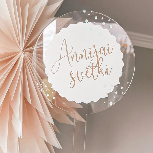 Personalizēts bērna dzimšanas dienas kūkas dekors - toperis, balts