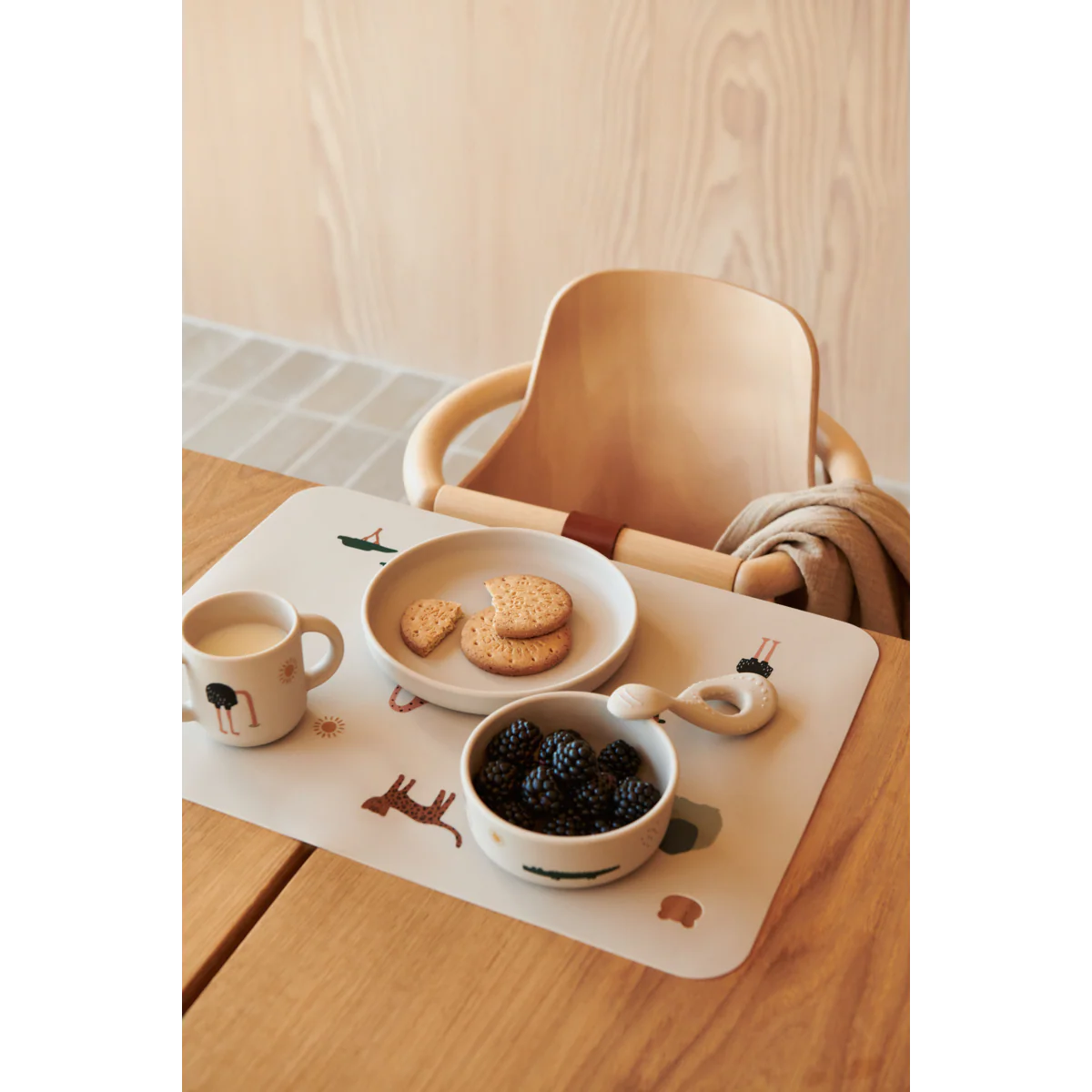 Silikona trauku komplekts bērniem Safari sandy mix, Vivi Printed Tableware Set, Liewood