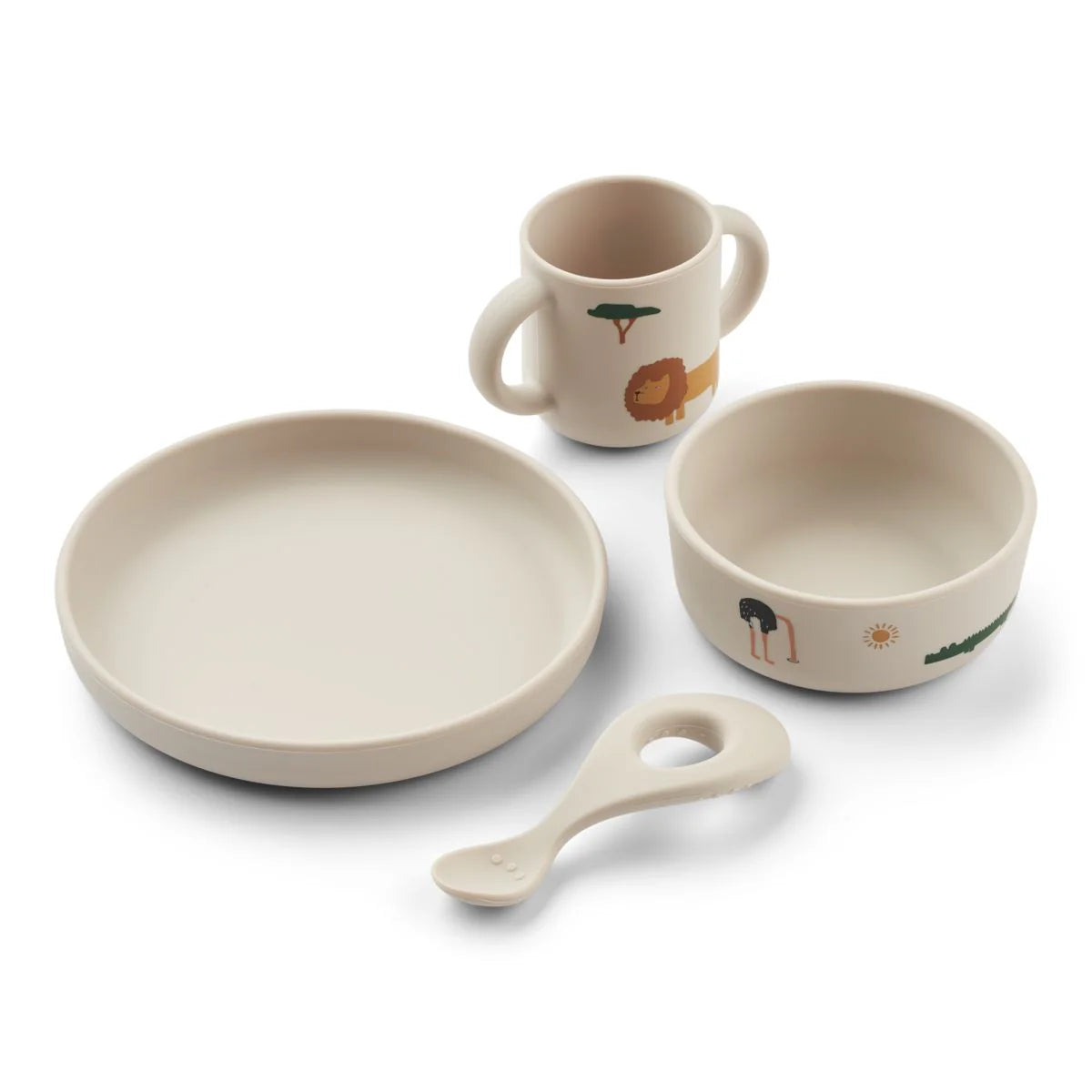 Silikona trauku komplekts bērniem Safari sandy mix, Vivi Printed Tableware Set, Liewood