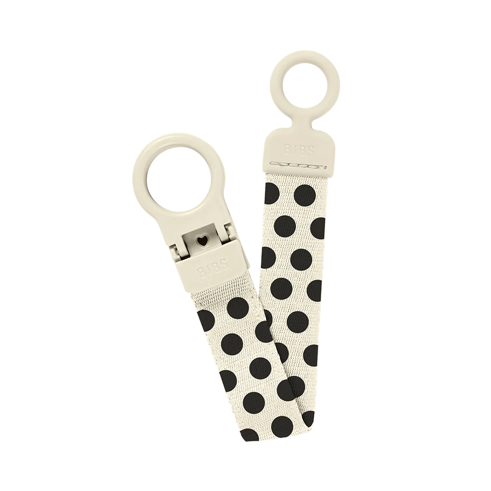 Knupīša turētājs Pacifier Clip Loop - Polka Dot Ivory & Black, BIBS, 5713795276738
