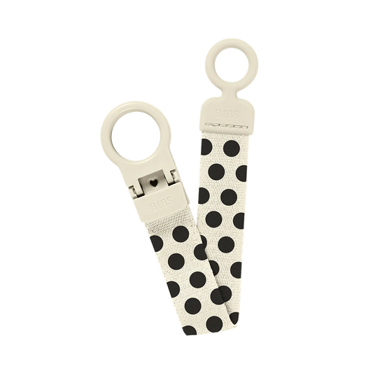 Knupīša turētājs Pacifier Clip Loop - Polka Dot Ivory & Black, BIBS, 5713795276738