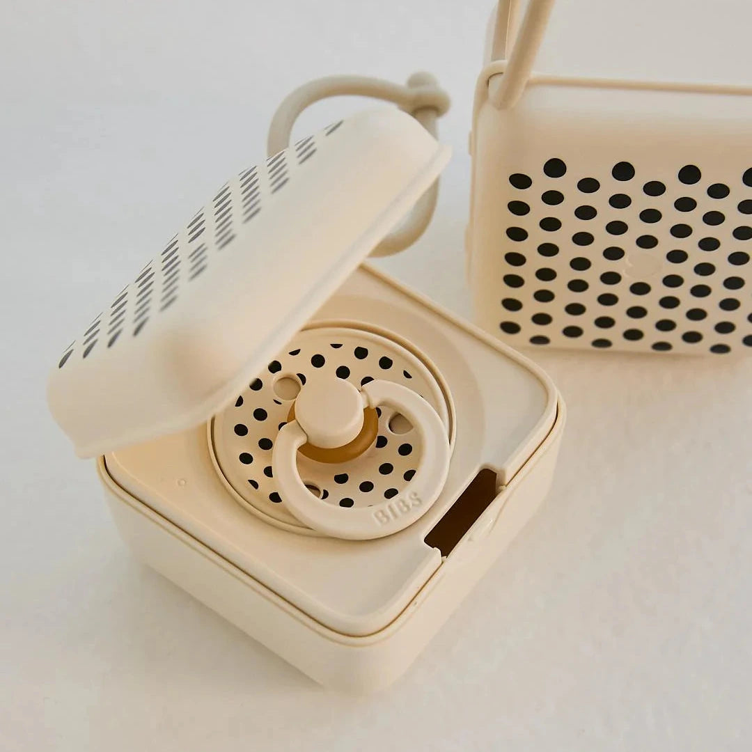 Knupīšu kaste Pacifier Box - Polka Dot Ivory & Black, BIBS