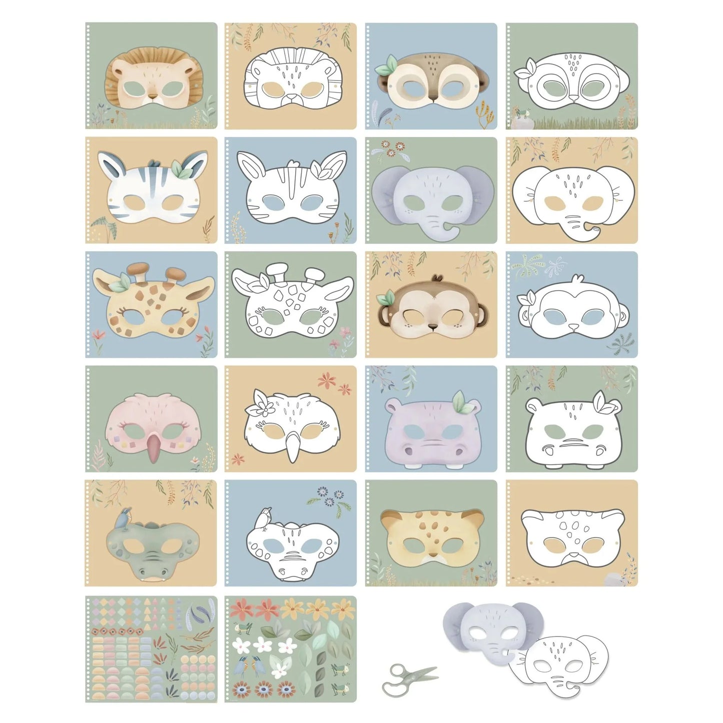Rokdarbu grāmata ar šķērēm Book with Scissor Safari Friends masks, Little Dutch, Artikuls: BT126910