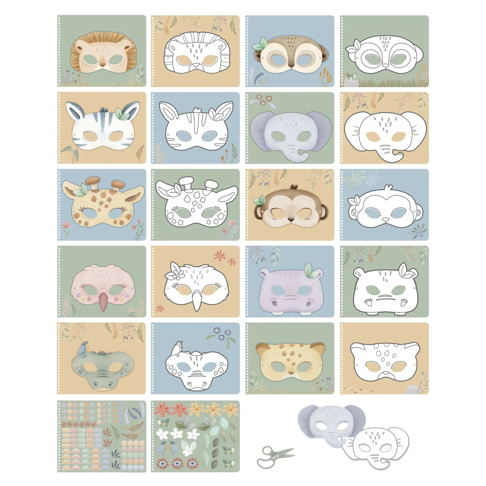 Rokdarbu grāmata ar šķērēm Book with Scissor Safari Friends masks, Little Dutch, Artikuls: BT126910