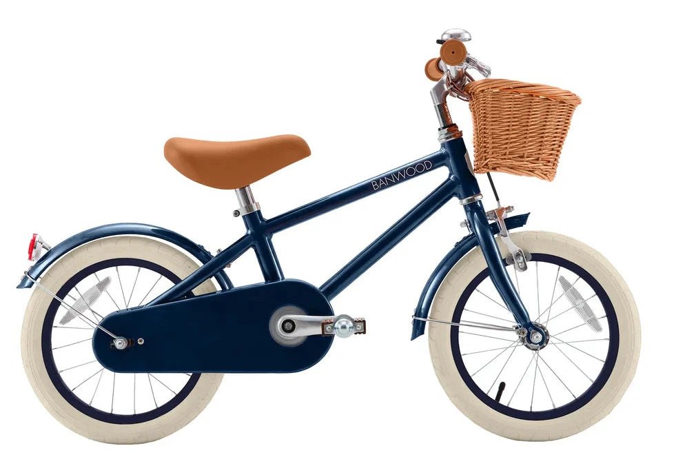 Bērnu divritenis ar pītu grozu 14 collas, Classic Bike Vintage Navy, Banwood, BW-CL14-NAVY